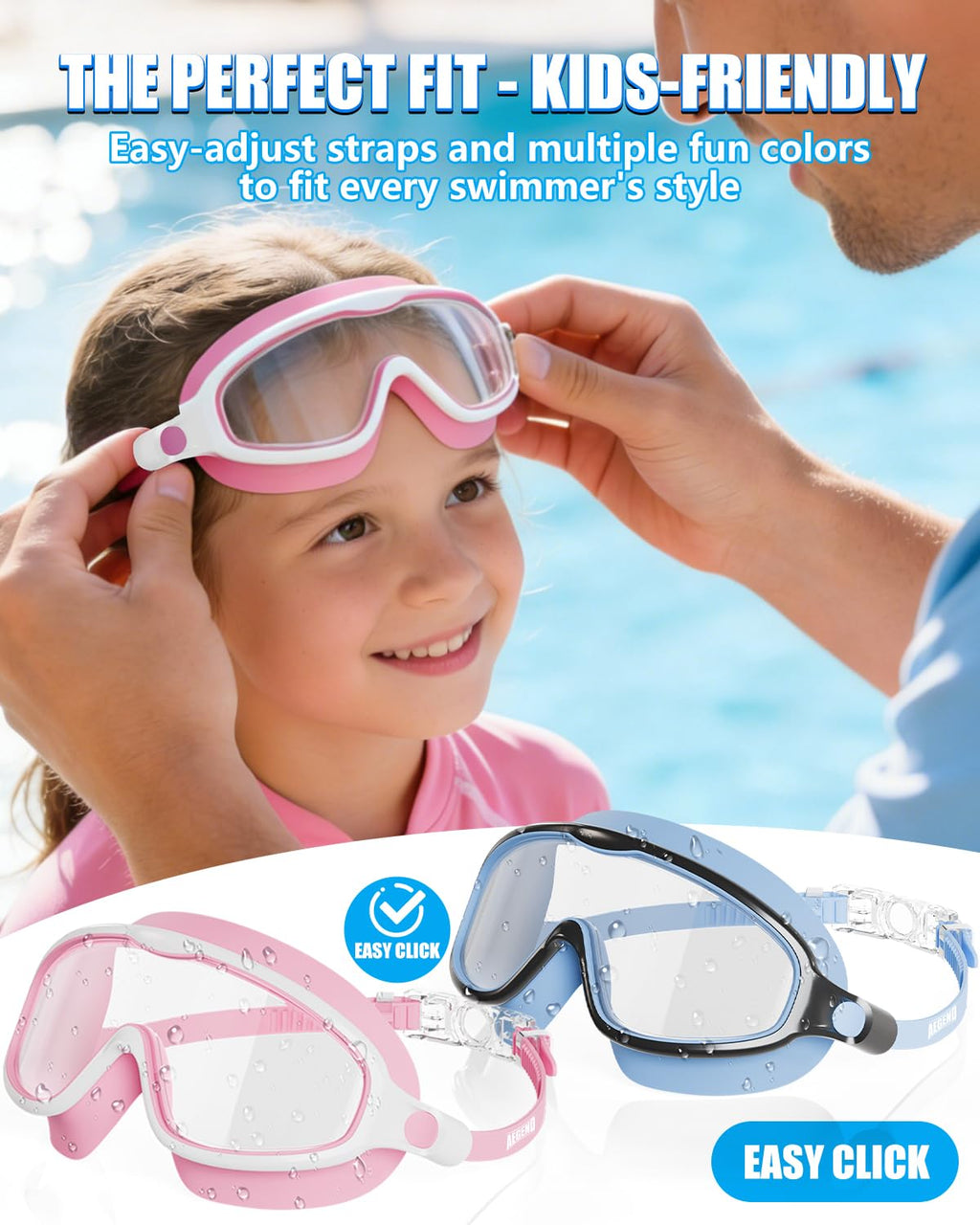Aegend Swim Goggles for Kids Youth 3-14 - 2 Pack Wide Frame Anti-Fog Anti-UV Clear Vision Goggles for Swimming