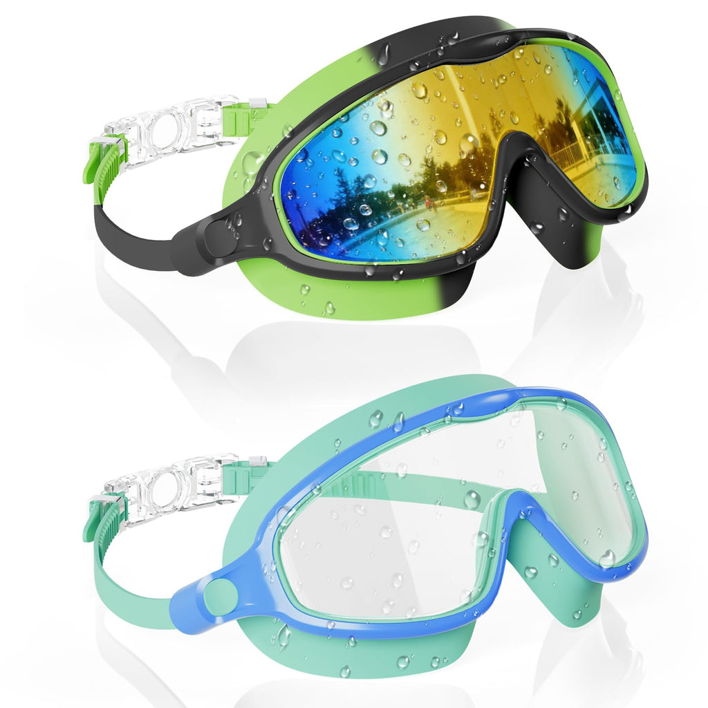Aegend Swim Goggles for Kids Youth 3-14 - 2 Pack Wide Frame Anti-Fog Anti-UV Clear Vision Goggles for Swimming