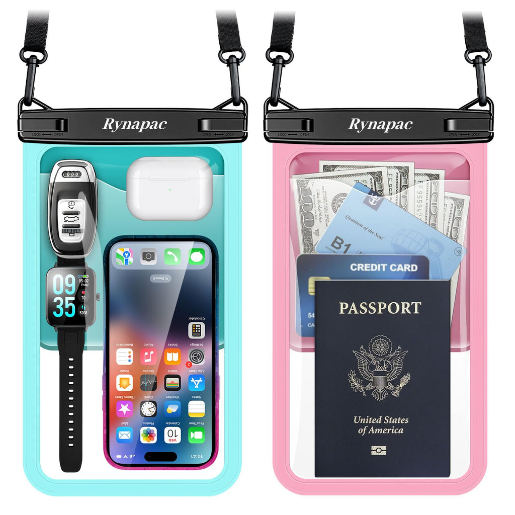 Rynapac Large Waterproof Phone Pouch [Up to 10"] - 2 Pack IPX8 Waterproof Phone Case for iPhone 17 16 15 Pro Max Galaxy S26 Ultra, Touchscreen & Underwater Photography, Beach Cruise Essentials 2026