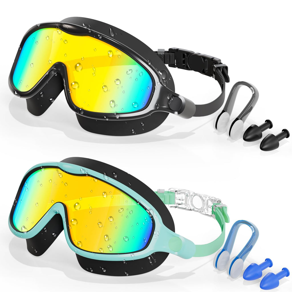 Aegend Swim Goggles for Kids Youth 3-14 - 2 Pack Wide Frame Anti-Fog Anti-UV Clear Vision Goggles for Swimming