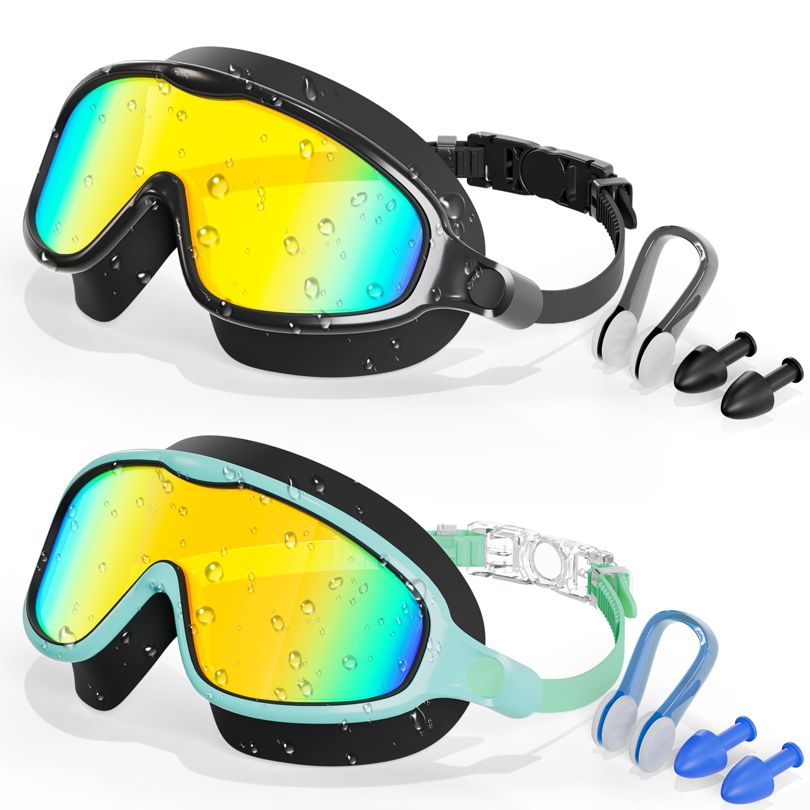 Aegend Swim Goggles for Kids Youth 3-14 - 2 Pack Wide Frame Anti-Fog Anti-UV Clear Vision Goggles for Swimming