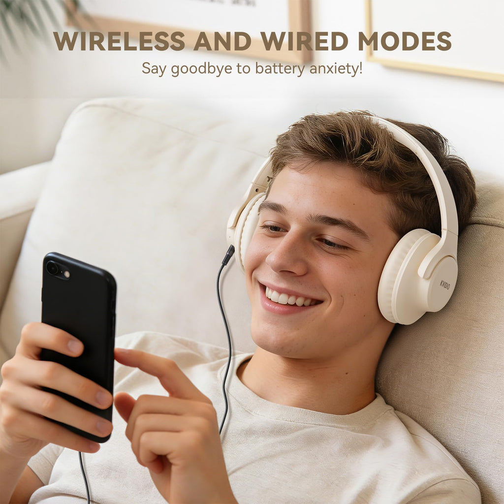 KVIDIO Bluetooth Headphones Over Ear, 65 Hours Playtime Wireless Headphones with Microphone, Foldable Lightweight Headset with Deep Bass, HiFi Stereo Sound Low Latency for Travel Work Cellphone