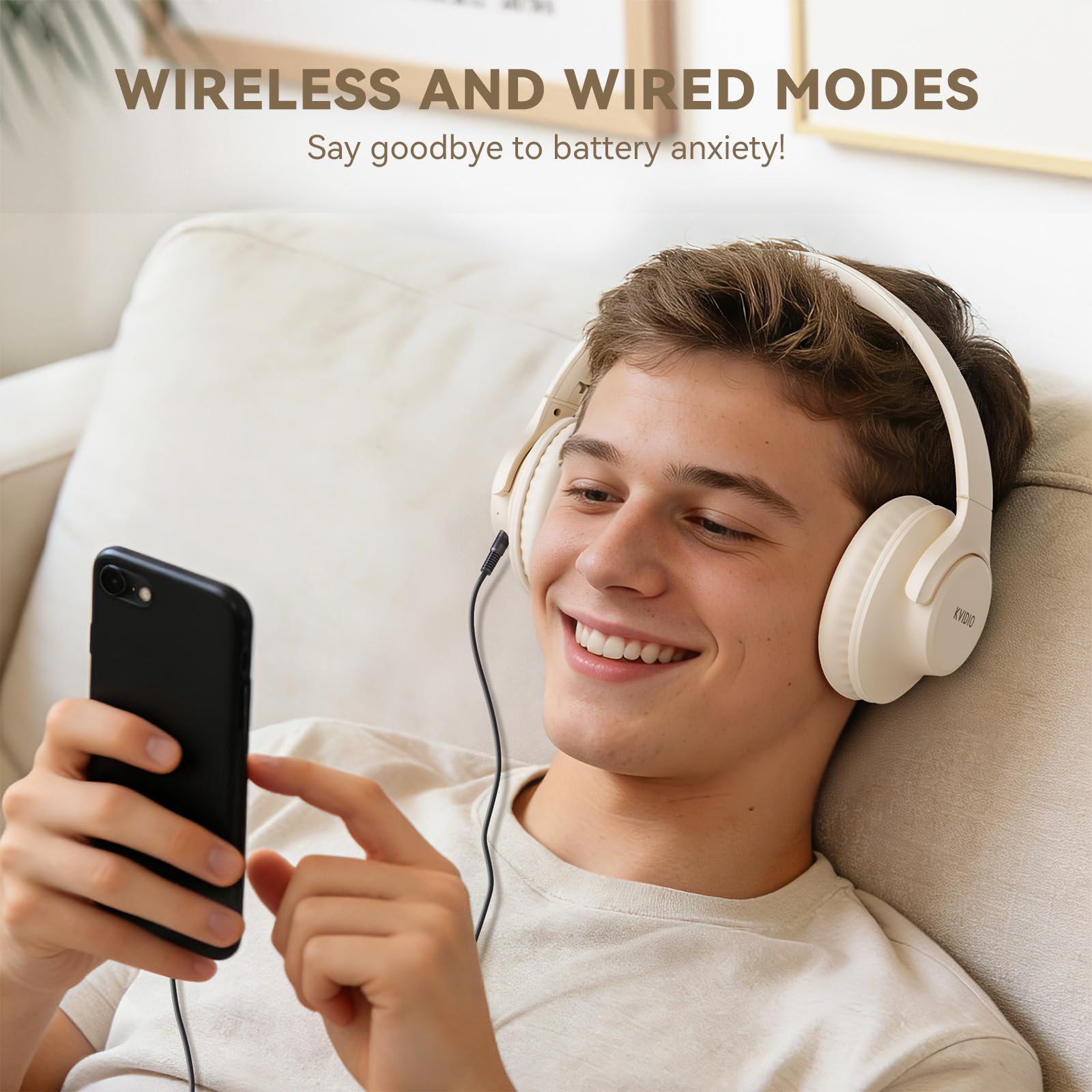 KVIDIO Bluetooth Headphones Over Ear, 65 Hours Playtime Wireless Headphones with Microphone, Foldable Lightweight Headset with Deep Bass, HiFi Stereo Sound Low Latency for Travel Work Cellphone