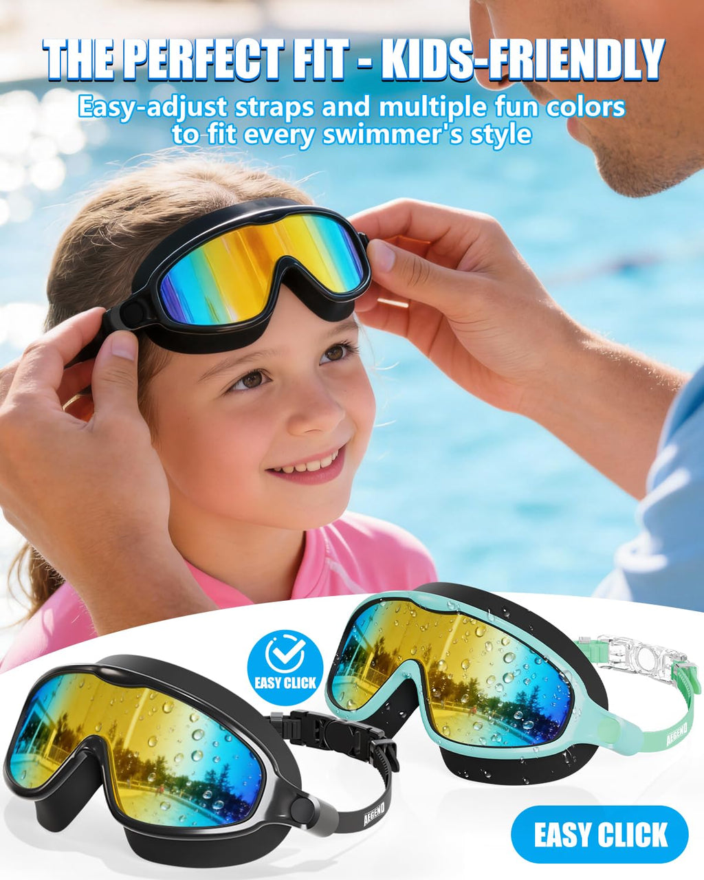 Aegend Swim Goggles for Kids Youth 3-14 - 2 Pack Wide Frame Anti-Fog Anti-UV Clear Vision Goggles for Swimming