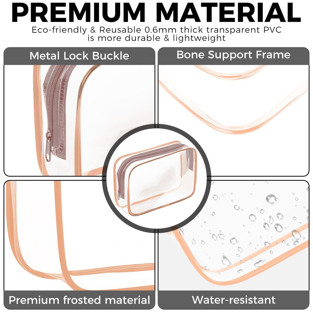 AURUZA Clear Makeup Bag,Portable Travel Toiletry Bags with Zipper, TSA Approved Clear Organizer Bags, PVC Cosmetic Pouch for Airport Airline Compliant