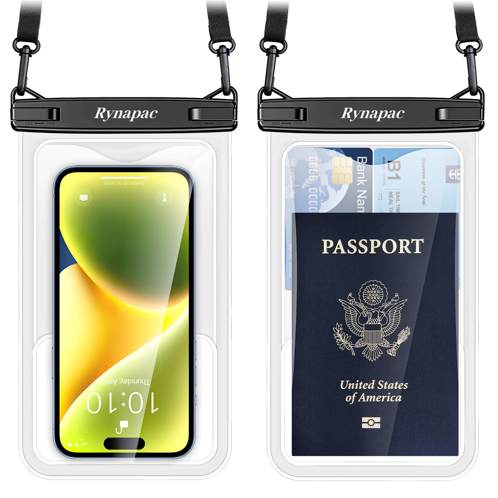 Rynapac Large Waterproof Phone Pouch [Up to 10"] - 2 Pack IPX8 Waterproof Phone Case for iPhone 17 16 15 Pro Max Galaxy S26 Ultra, Touchscreen & Underwater Photography, Beach Cruise Essentials 2026