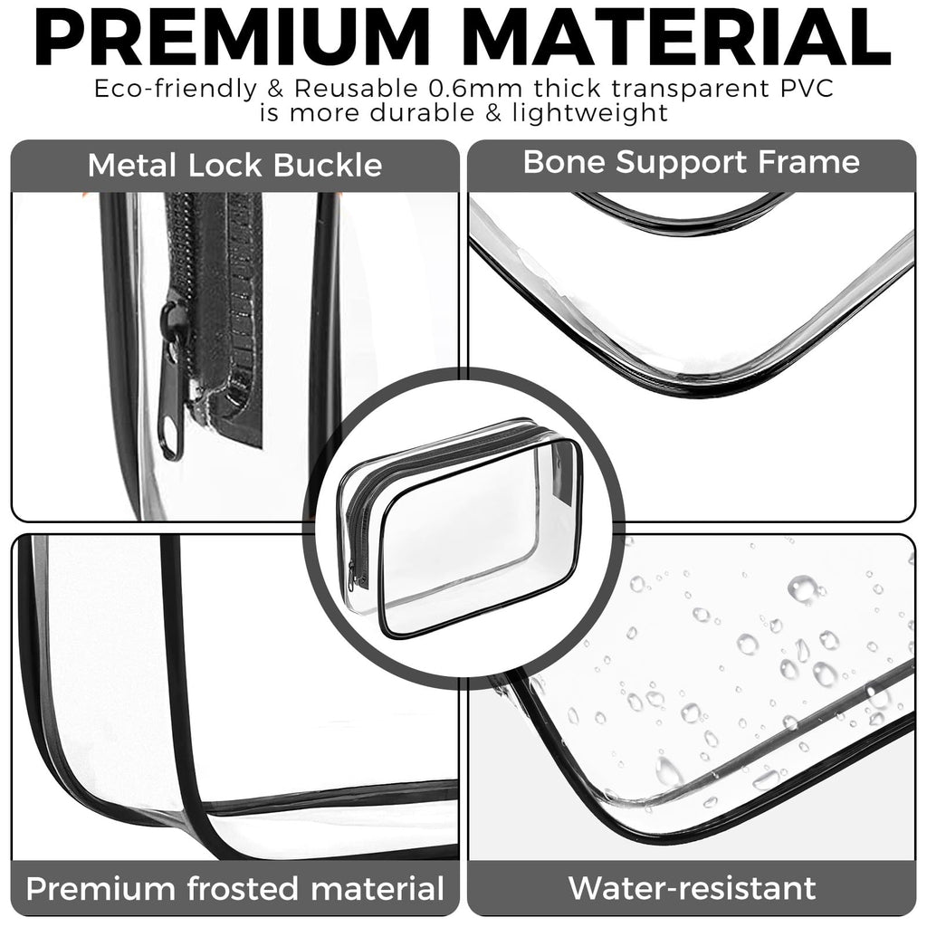 AURUZA Clear Makeup Bag,Portable Travel Toiletry Bags with Zipper, TSA Approved Clear Organizer Bags, PVC Cosmetic Pouch for Airport Airline Compliant