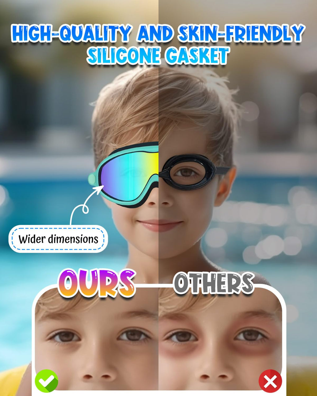 Swim Goggles 2 Pack, Wide View Anti Fog&UV Swimming Goggles for Audlt, No Leaking Swim Glasses for Men Women Kids