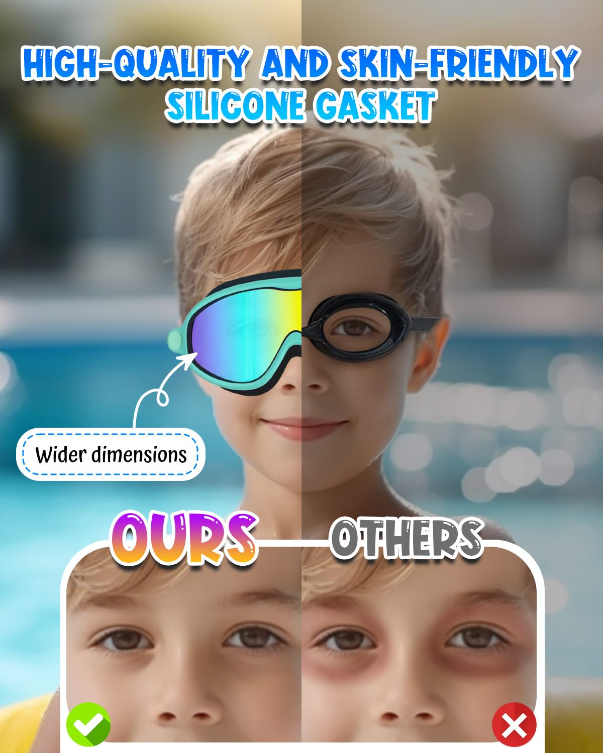 Swim Goggles 2 Pack, Wide View Anti Fog&UV Swimming Goggles for Audlt, No Leaking Swim Glasses for Men Women Kids