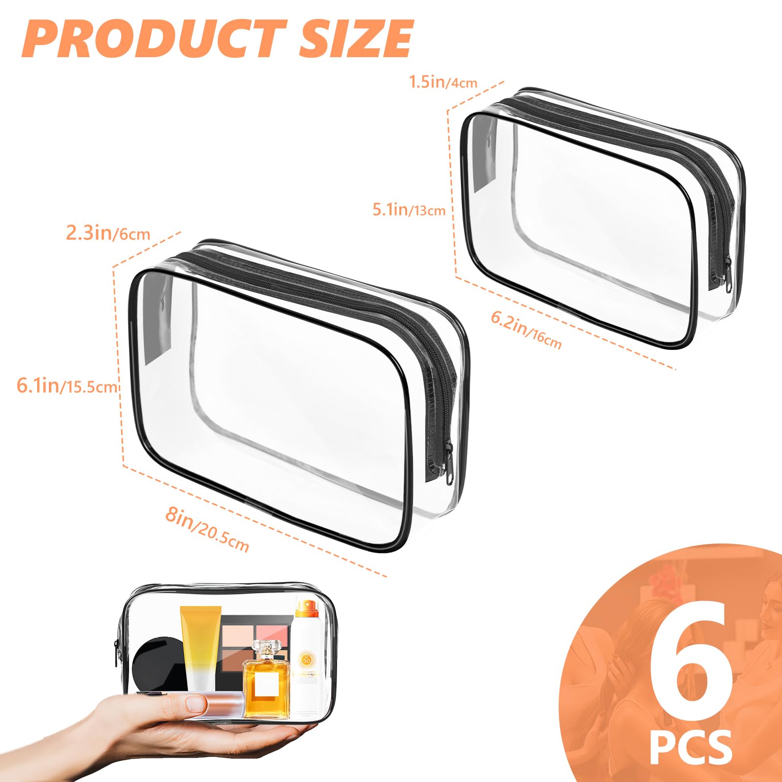 AURUZA Clear Makeup Bag,Portable Travel Toiletry Bags with Zipper, TSA Approved Clear Organizer Bags, PVC Cosmetic Pouch for Airport Airline Compliant