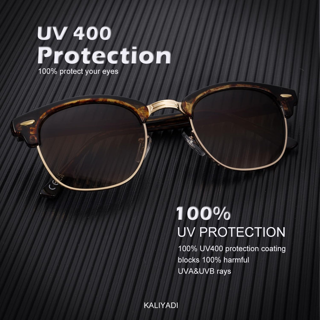 KALIYADI Polarized Sunglasses for Men and Women Semi-Rimless Frame Driving Sun glasses UV Blocking
