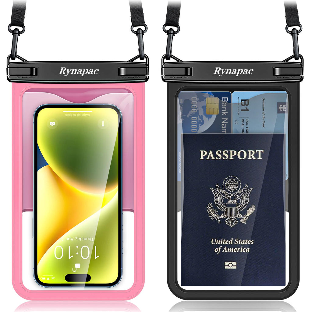 Rynapac Large Waterproof Phone Pouch [Up to 10"] - 2 Pack IPX8 Waterproof Phone Case for iPhone 17 16 15 Pro Max Galaxy S26 Ultra, Touchscreen & Underwater Photography, Beach Cruise Essentials 2026