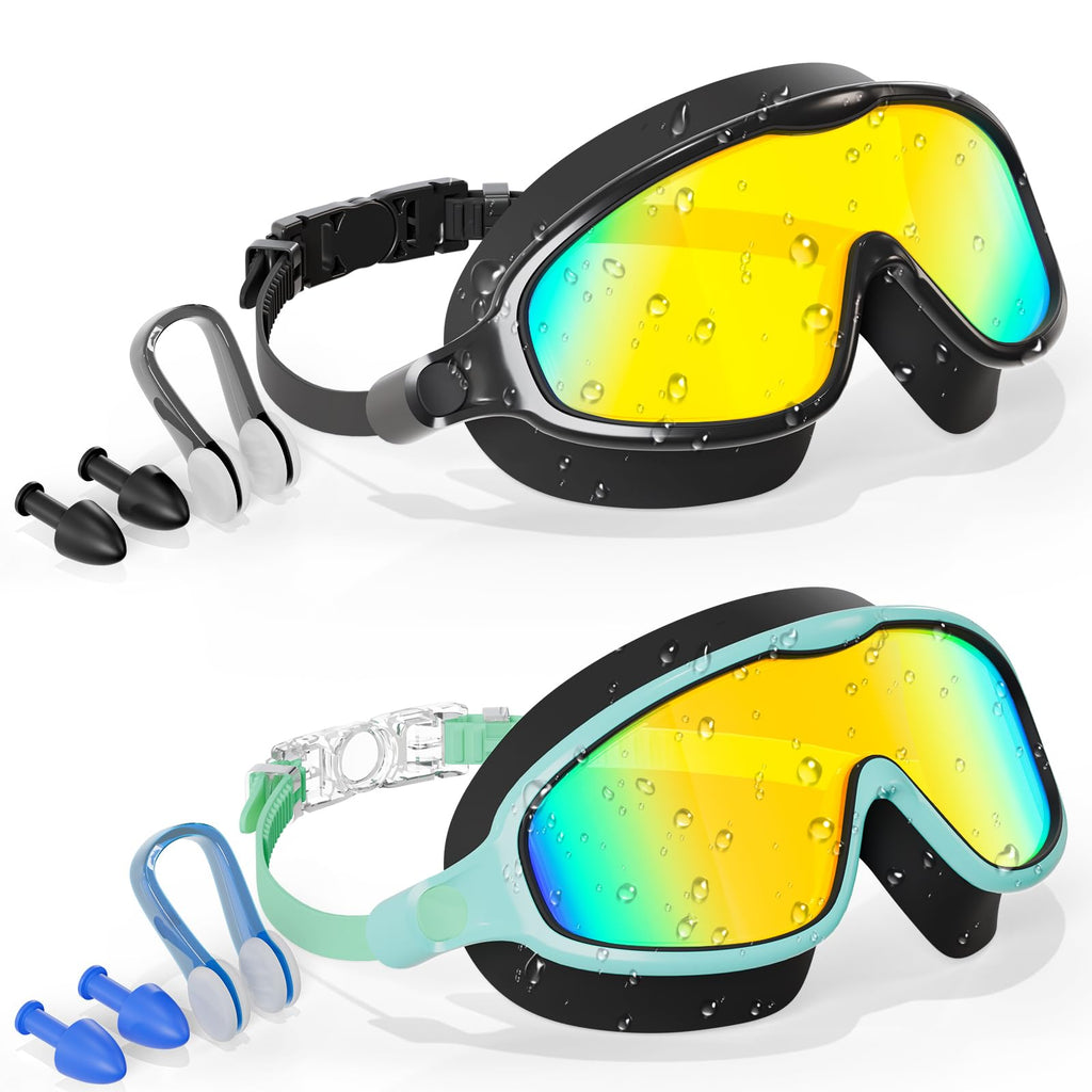 Aegend Swim Goggles for Kids Youth 3-14 - 2 Pack Wide Frame Anti-Fog Anti-UV Clear Vision Goggles for Swimming