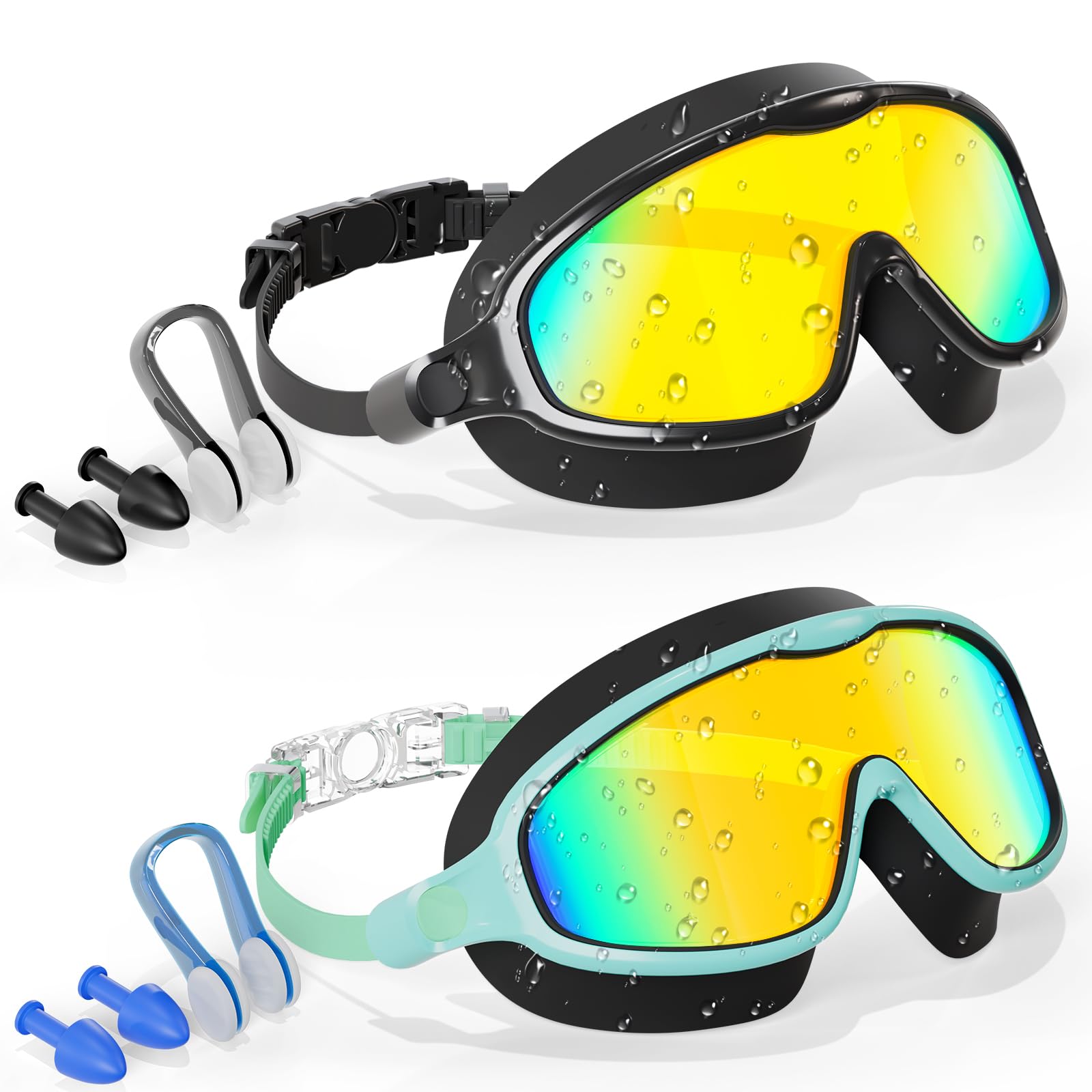 Aegend Swim Goggles for Kids Youth 3-14 - 2 Pack Wide Frame Anti-Fog Anti-UV Clear Vision Goggles for Swimming