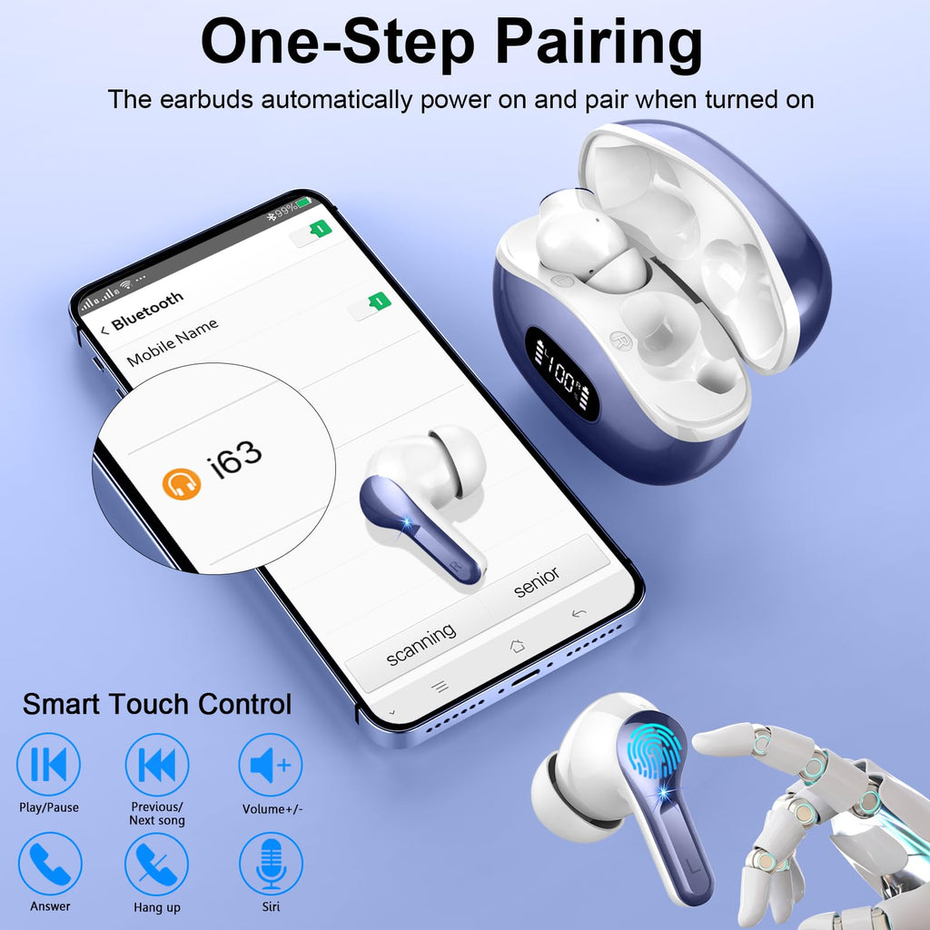 Wireless Earbuds, 48Hrs 2026 Bluetooth Headphones, Hi-Fi Stereo Deep Bass Ear Buds, ENC Noise Cancelling Mic, Clear Calls, IP-X7 Waterproof, USB Sport Earphones in Ear for Phones Laptop Pad, Black
