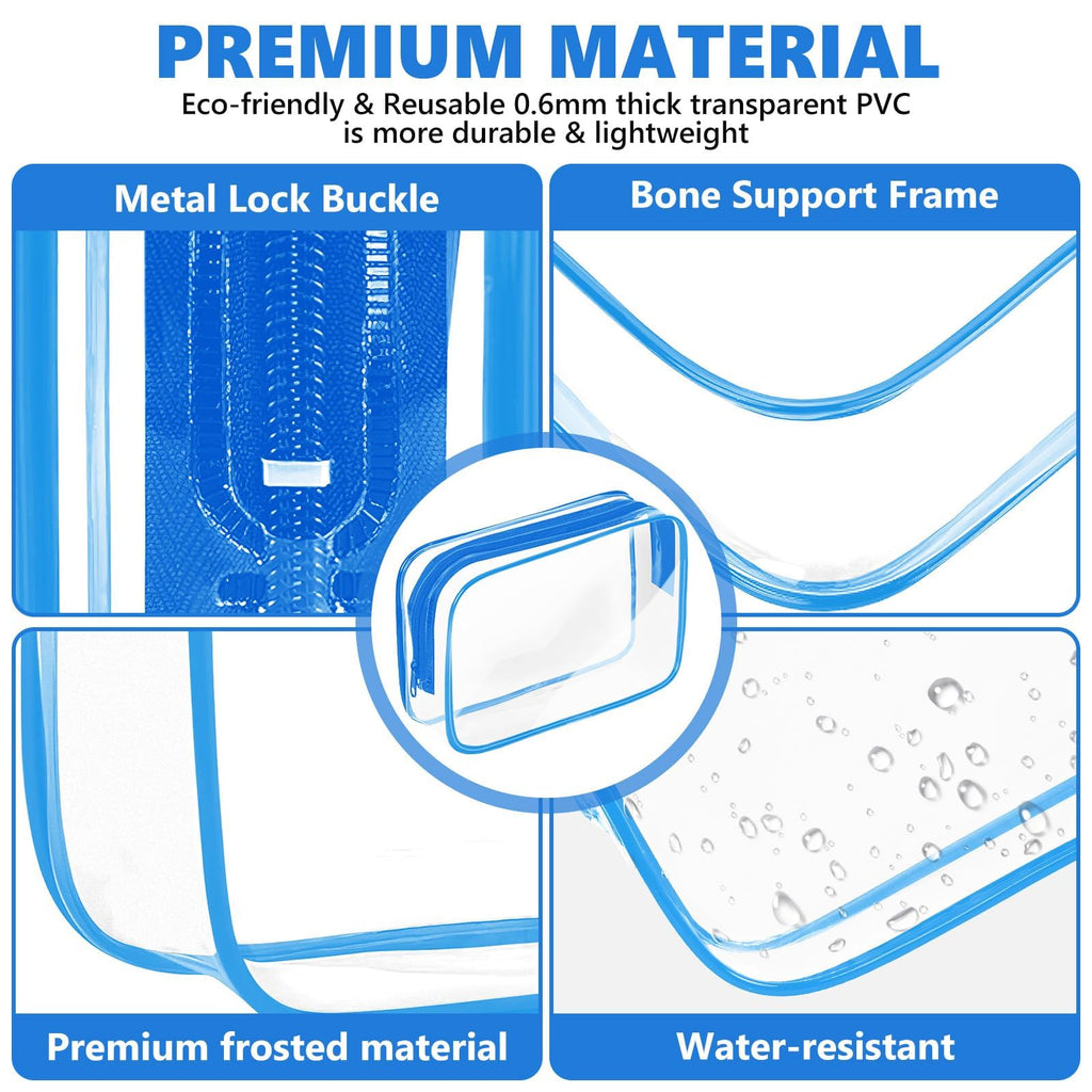 AURUZA Clear Makeup Bag,Portable Travel Toiletry Bags with Zipper, TSA Approved Clear Organizer Bags, PVC Cosmetic Pouch for Airport Airline Compliant