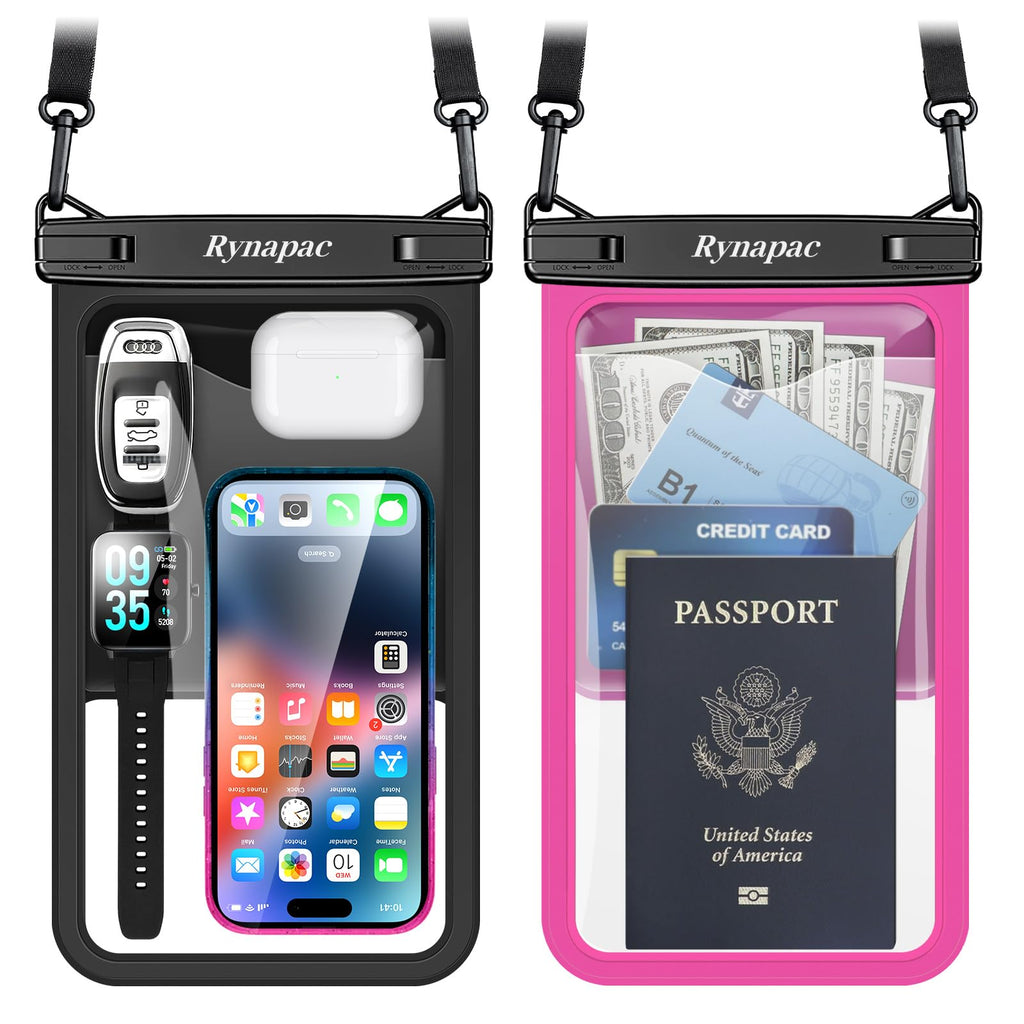 Rynapac Large Waterproof Phone Pouch [Up to 10"] - 2 Pack IPX8 Waterproof Phone Case for iPhone 17 16 15 Pro Max Galaxy S26 Ultra, Touchscreen & Underwater Photography, Beach Cruise Essentials 2026