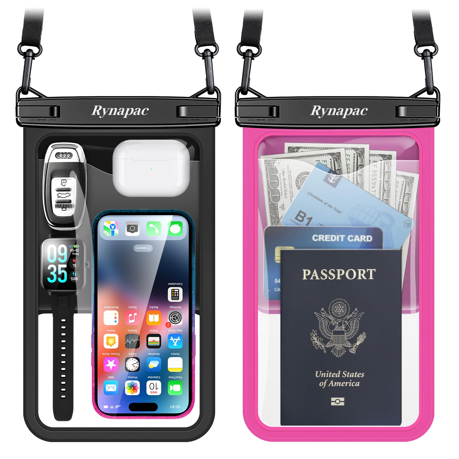 Rynapac Large Waterproof Phone Pouch [Up to 10"] - 2 Pack IPX8 Waterproof Phone Case for iPhone 17 16 15 Pro Max Galaxy S26 Ultra, Touchscreen & Underwater Photography, Beach Cruise Essentials 2026