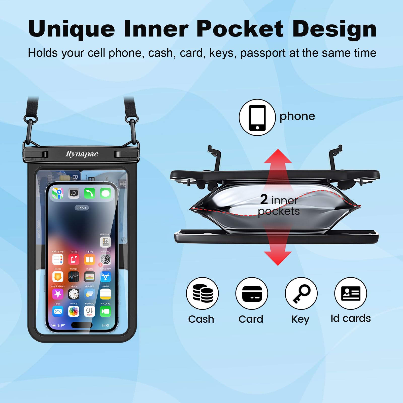 Rynapac Large Waterproof Phone Pouch [Up to 10"] - 2 Pack IPX8 Waterproof Phone Case for iPhone 17 16 15 Pro Max Galaxy S26 Ultra, Touchscreen & Underwater Photography, Beach Cruise Essentials 2026