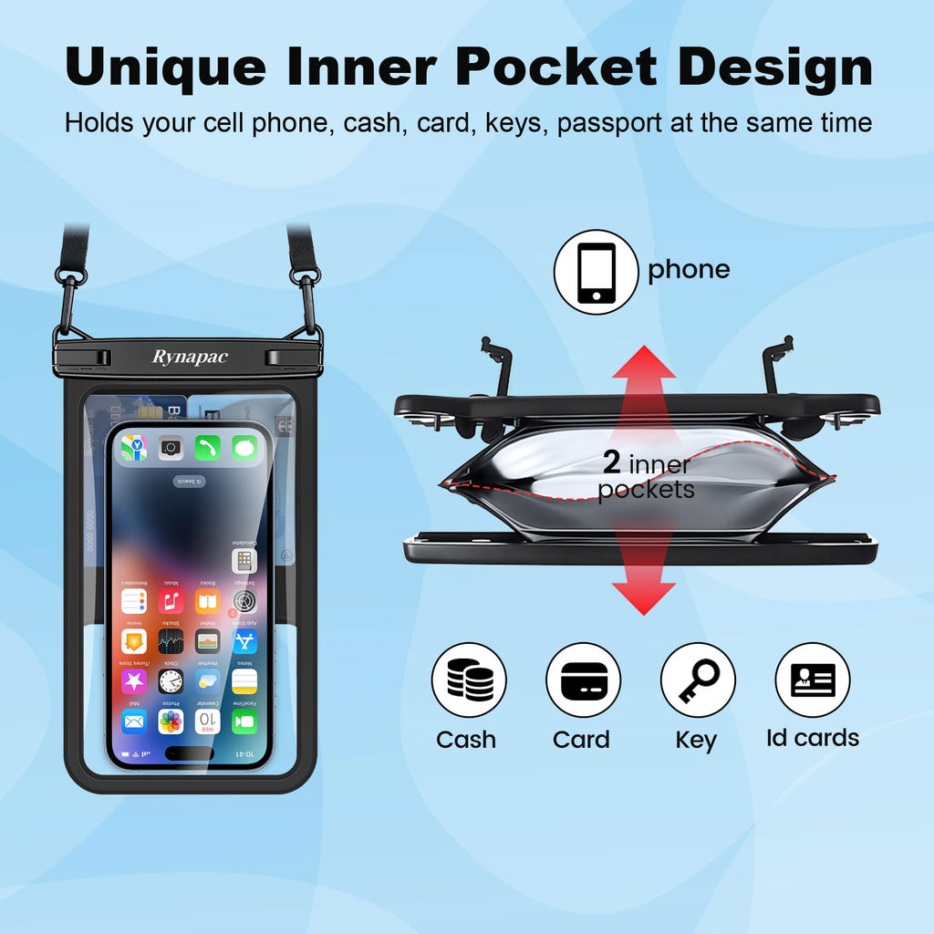 Rynapac Large Waterproof Phone Pouch [Up to 10"] - 2 Pack IPX8 Waterproof Phone Case for iPhone 17 16 15 Pro Max Galaxy S26 Ultra, Touchscreen & Underwater Photography, Beach Cruise Essentials 2026