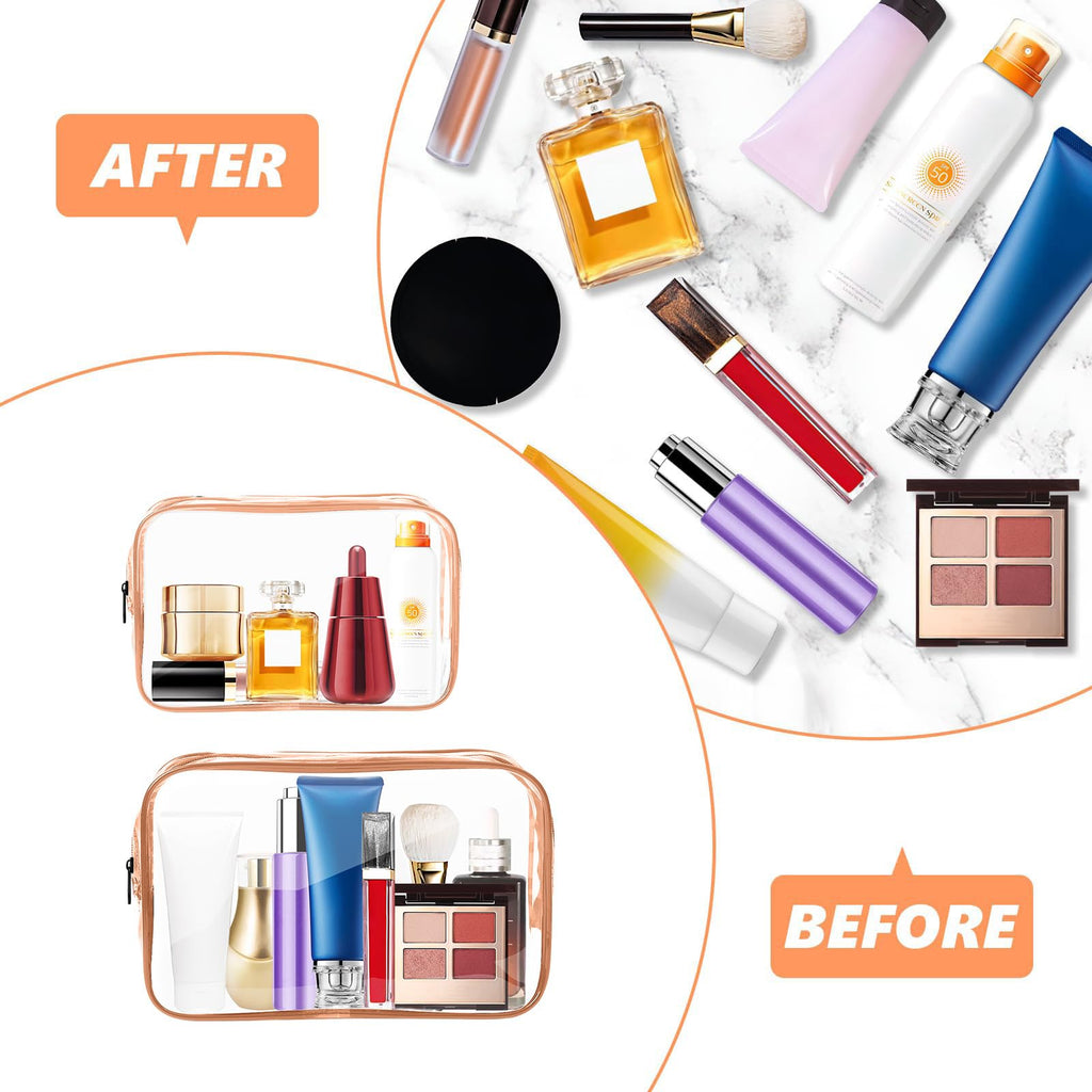AURUZA Clear Makeup Bag,Portable Travel Toiletry Bags with Zipper, TSA Approved Clear Organizer Bags, PVC Cosmetic Pouch for Airport Airline Compliant