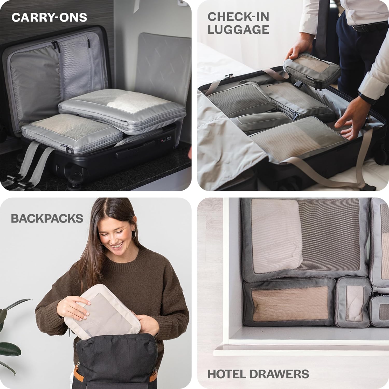 Aerotrunk Compression Packing Cubes for Travel - Luggage Organizer Bags - Double Zipper Packing Cubes for Suitcases (6-Pack, Dark Blue)