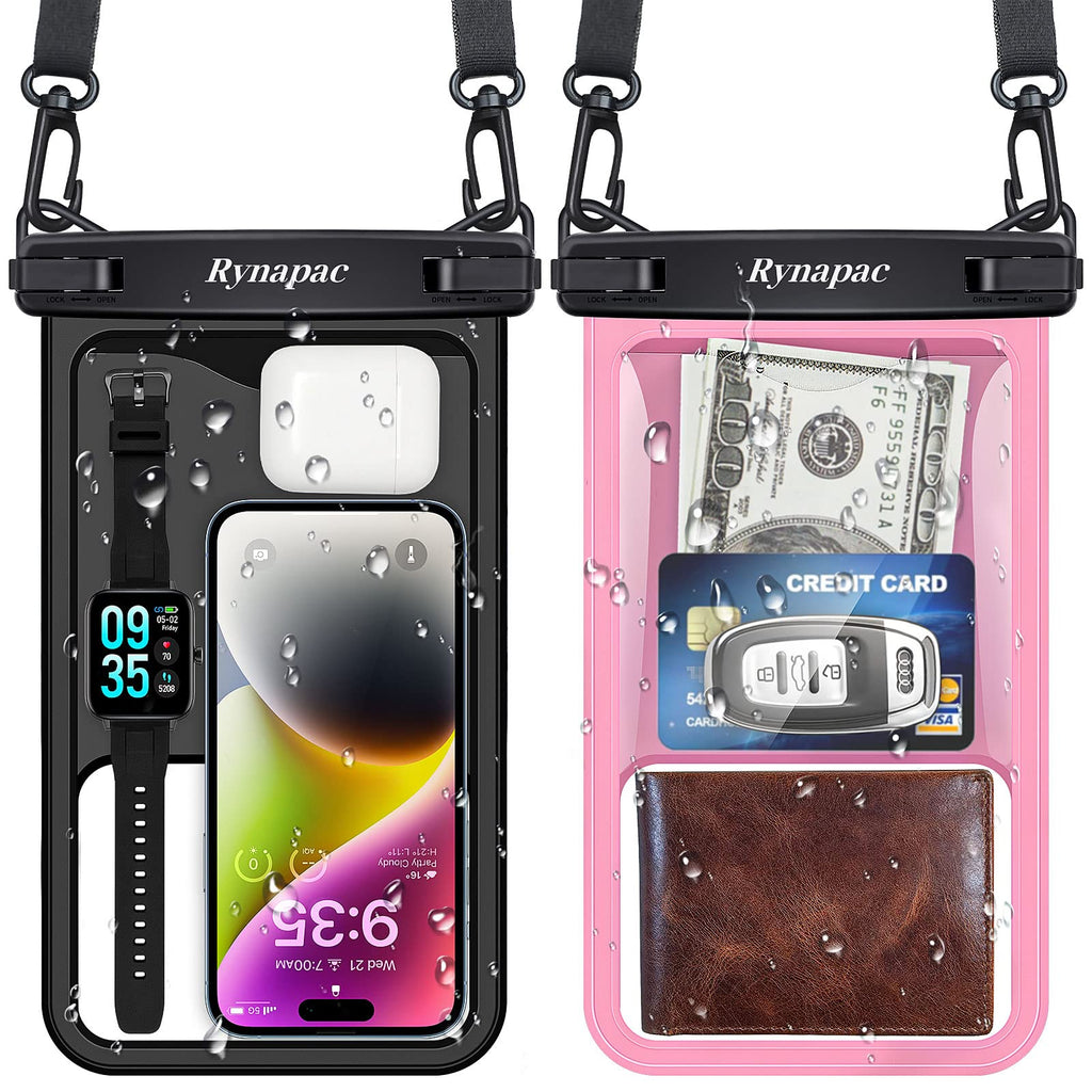 Rynapac Large Waterproof Phone Pouch [Up to 10"] - 2 Pack IPX8 Waterproof Phone Case for iPhone 17 16 15 Pro Max Galaxy S26 Ultra, Touchscreen & Underwater Photography, Beach Cruise Essentials 2026