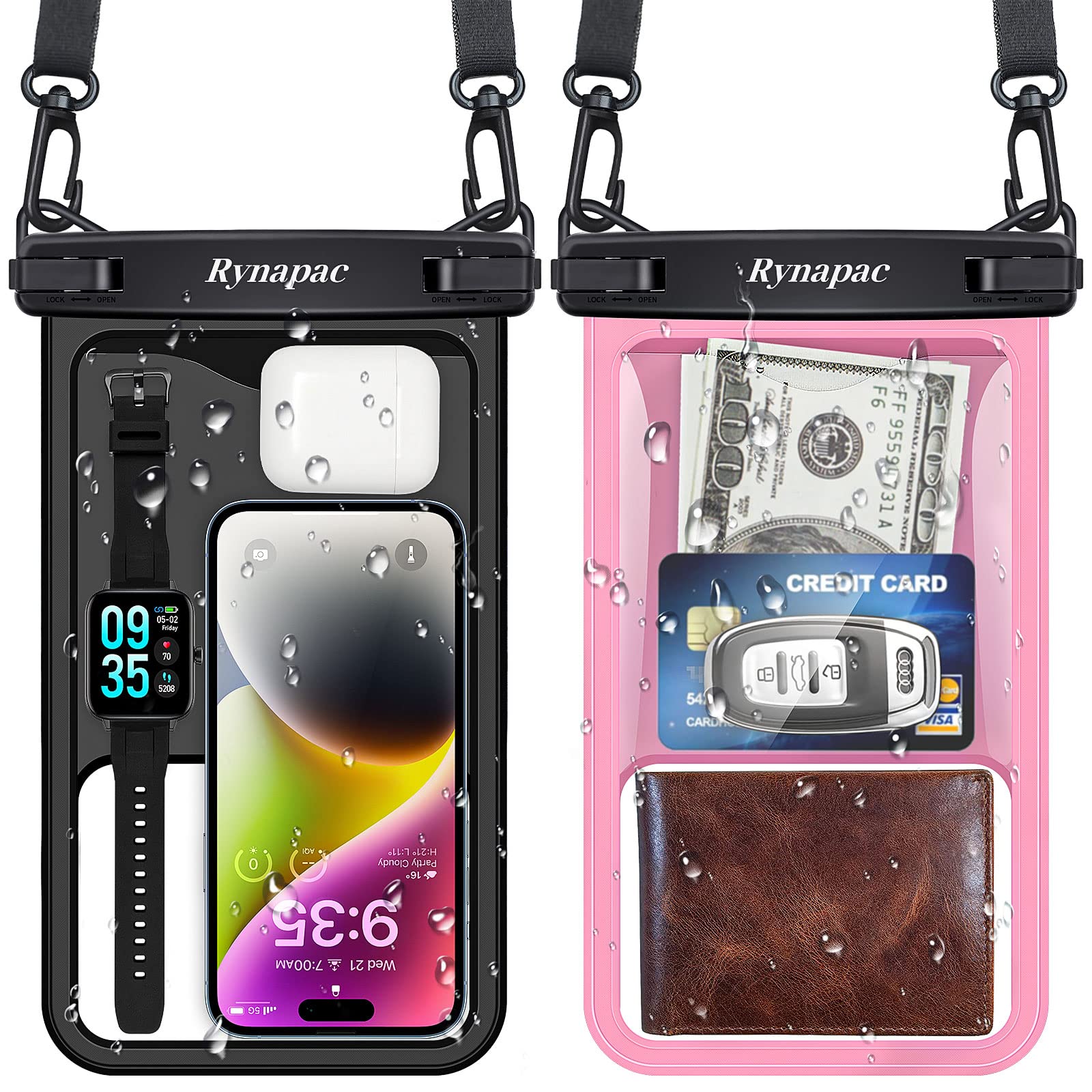 Rynapac Large Waterproof Phone Pouch [Up to 10"] - 2 Pack IPX8 Waterproof Phone Case for iPhone 17 16 15 Pro Max Galaxy S26 Ultra, Touchscreen & Underwater Photography, Beach Cruise Essentials 2026