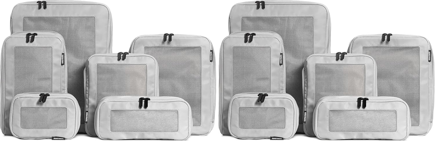Aerotrunk Compression Packing Cubes for Travel - Luggage Organizer Bags - Double Zipper Packing Cubes for Suitcases (6-Pack, Dark Blue)