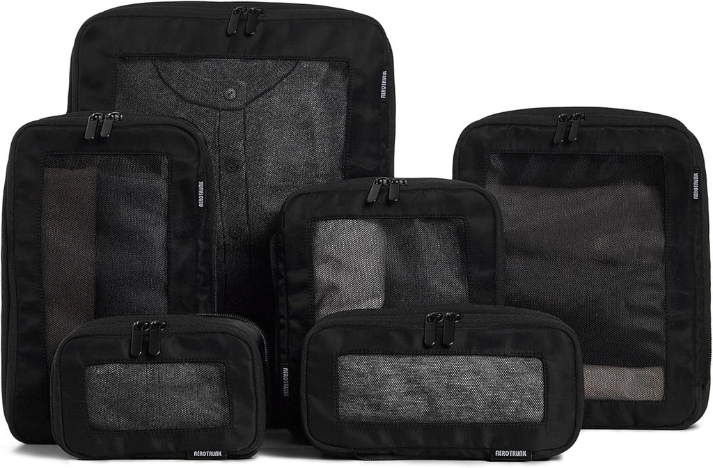 Aerotrunk Compression Packing Cubes for Travel - Luggage Organizer Bags - Double Zipper Packing Cubes for Suitcases (6-Pack, Dark Blue)