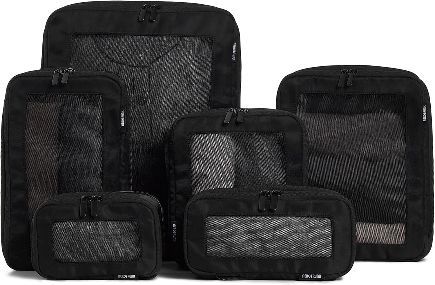 Aerotrunk Compression Packing Cubes for Travel - Luggage Organizer Bags - Double Zipper Packing Cubes for Suitcases (6-Pack, Dark Blue)