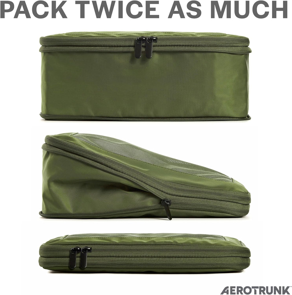 Aerotrunk Compression Packing Cubes for Travel - Luggage Organizer Bags - Double Zipper Packing Cubes for Suitcases (6-Pack, Dark Blue)