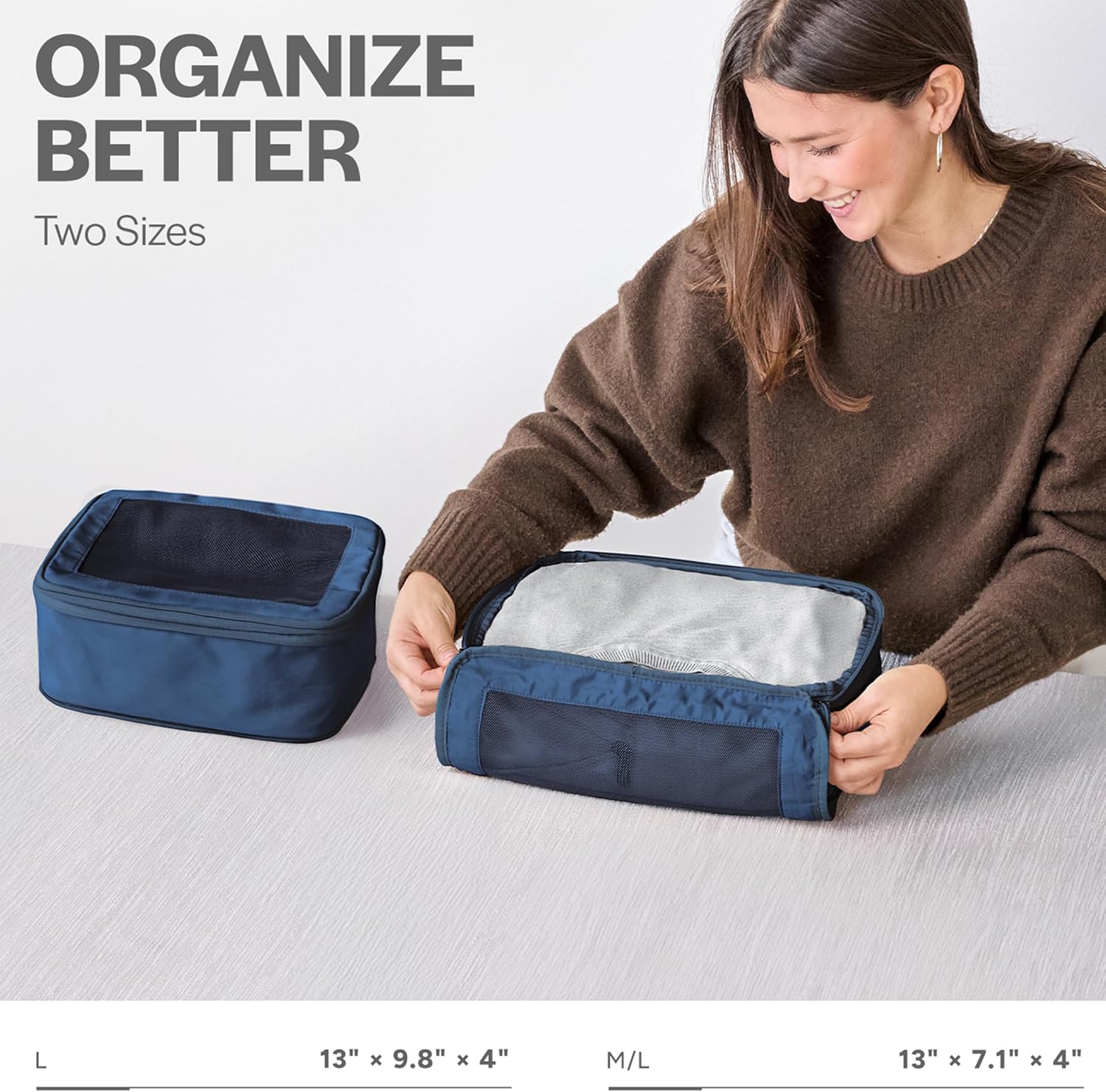 Aerotrunk Compression Packing Cubes for Travel - Luggage Organizer Bags - Double Zipper Packing Cubes for Suitcases (6-Pack, Dark Blue)