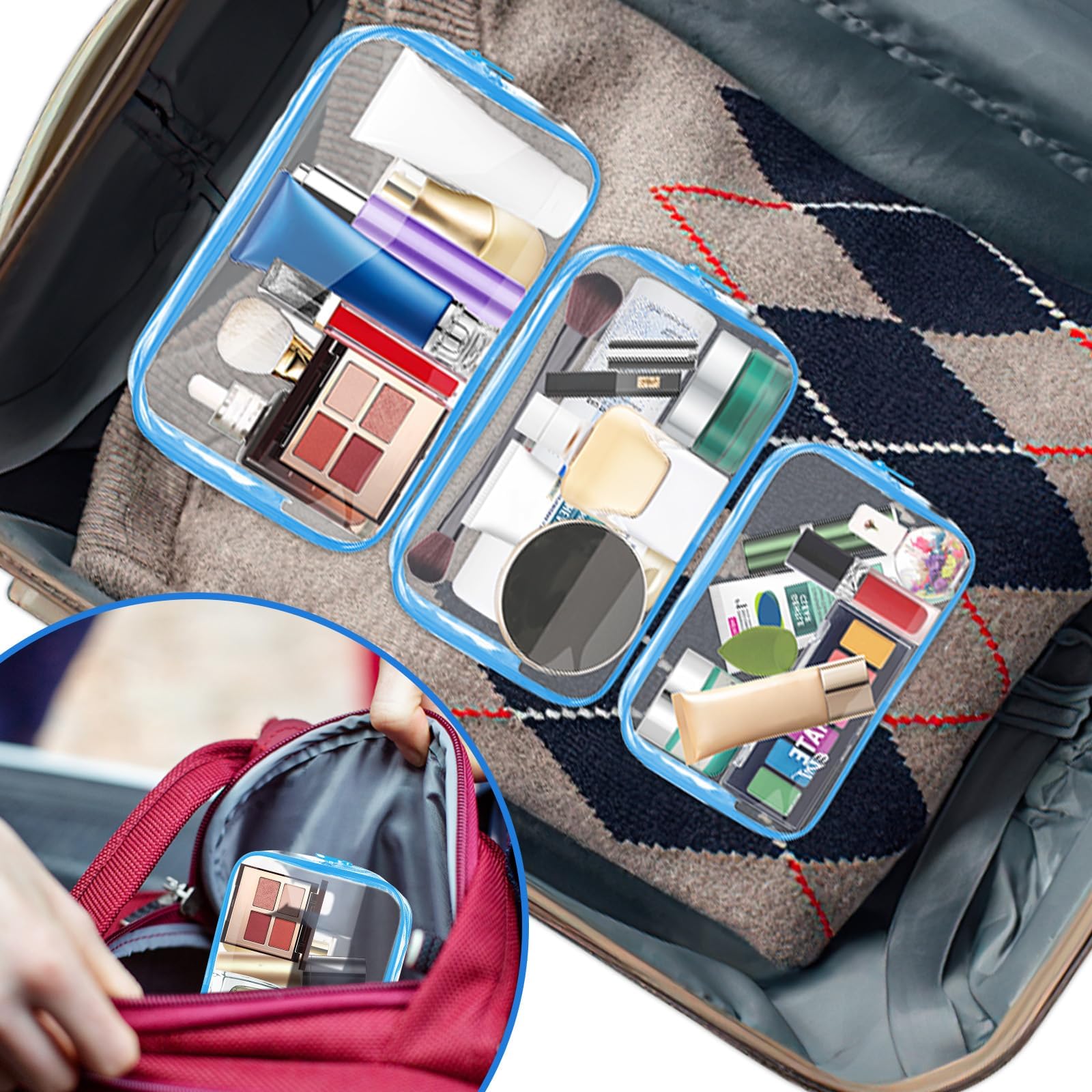 AURUZA Clear Makeup Bag,Portable Travel Toiletry Bags with Zipper, TSA Approved Clear Organizer Bags, PVC Cosmetic Pouch for Airport Airline Compliant