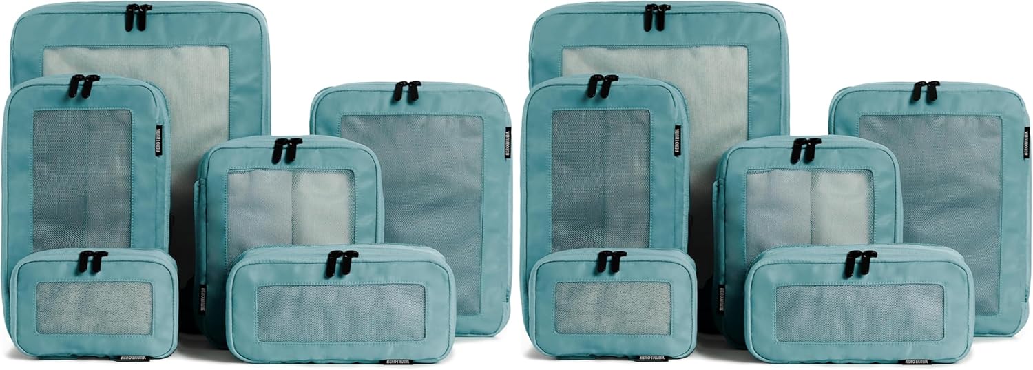 Aerotrunk Compression Packing Cubes for Travel - Luggage Organizer Bags - Double Zipper Packing Cubes for Suitcases (6-Pack, Dark Blue)