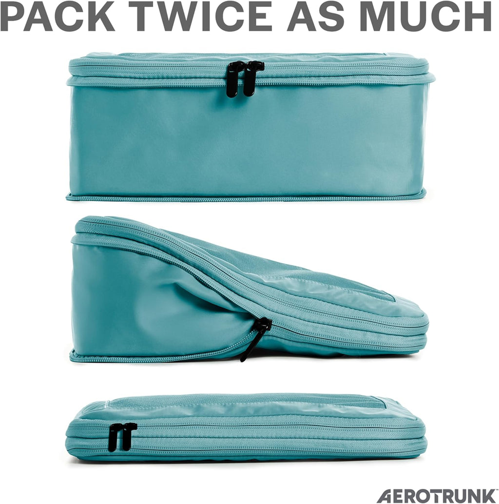 Aerotrunk Compression Packing Cubes for Travel - Luggage Organizer Bags - Double Zipper Packing Cubes for Suitcases (6-Pack, Dark Blue)