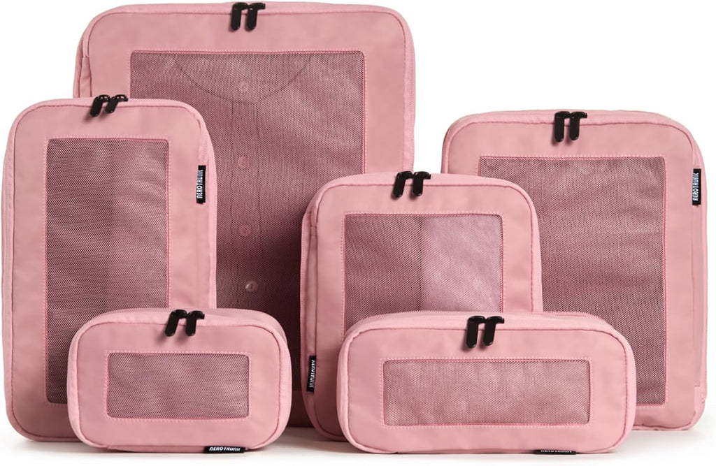 Aerotrunk Compression Packing Cubes for Travel - Luggage Organizer Bags - Double Zipper Packing Cubes for Suitcases (6-Pack, Dark Blue)