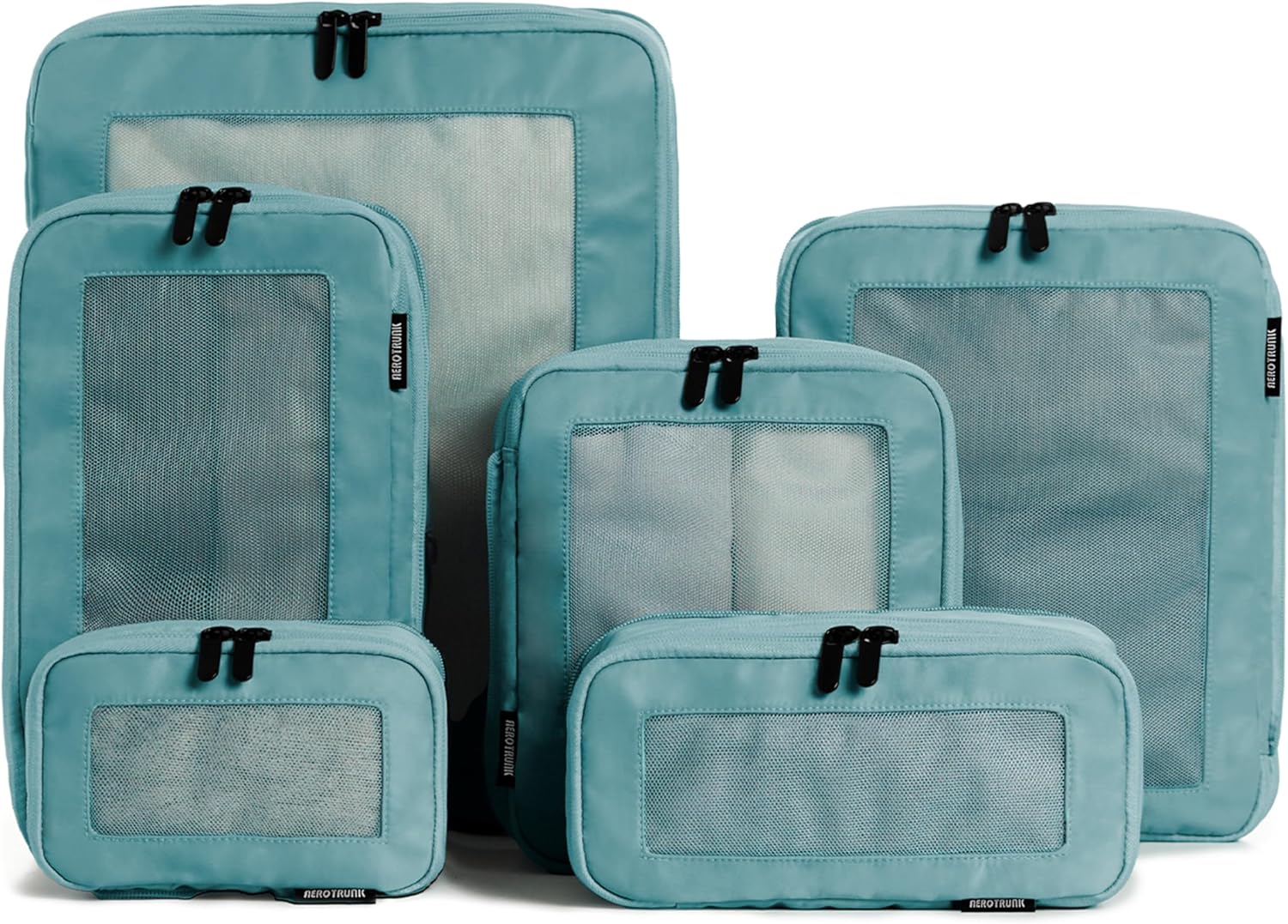 Aerotrunk Compression Packing Cubes for Travel - Luggage Organizer Bags - Double Zipper Packing Cubes for Suitcases (6-Pack, Dark Blue)
