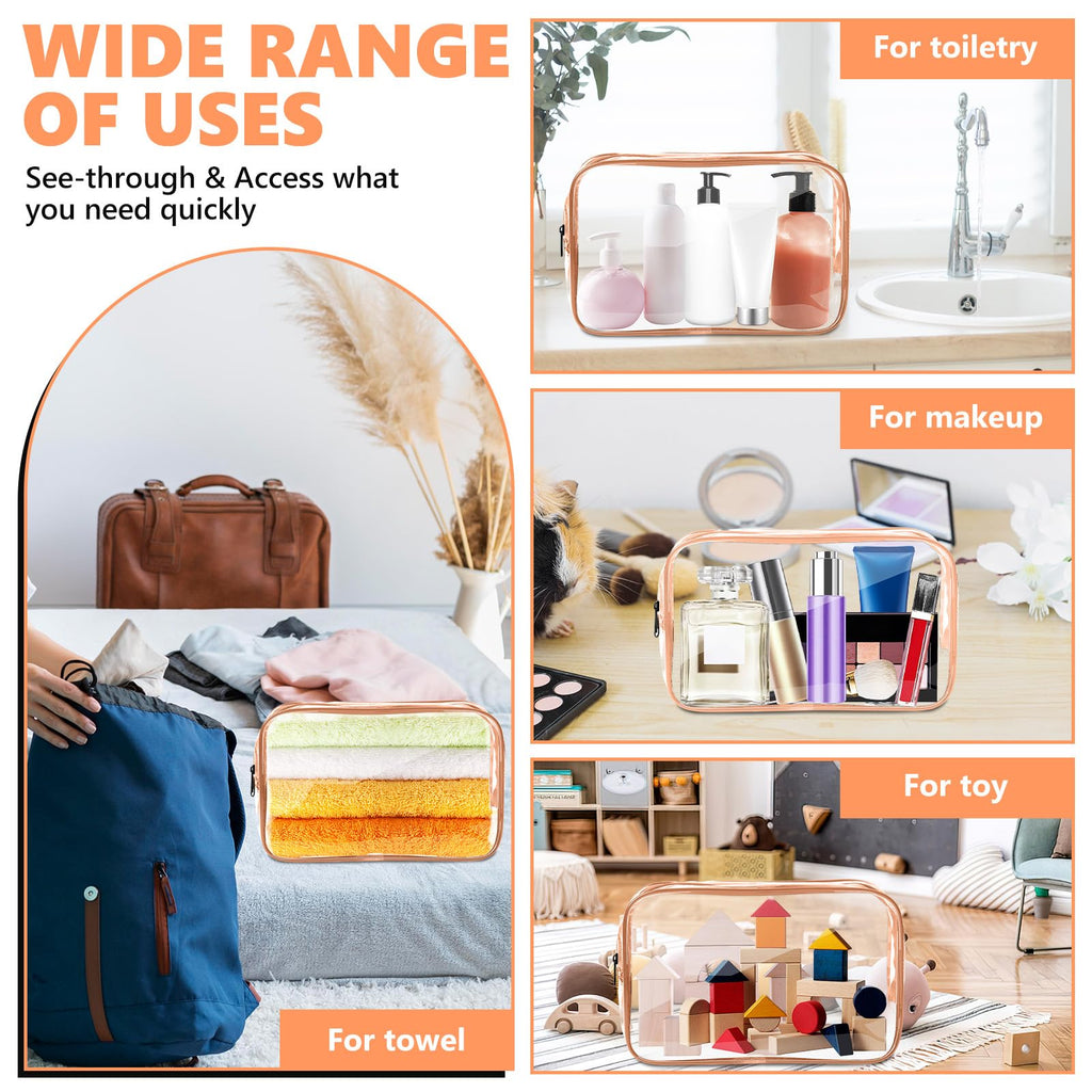 AURUZA Clear Makeup Bag,Portable Travel Toiletry Bags with Zipper, TSA Approved Clear Organizer Bags, PVC Cosmetic Pouch for Airport Airline Compliant