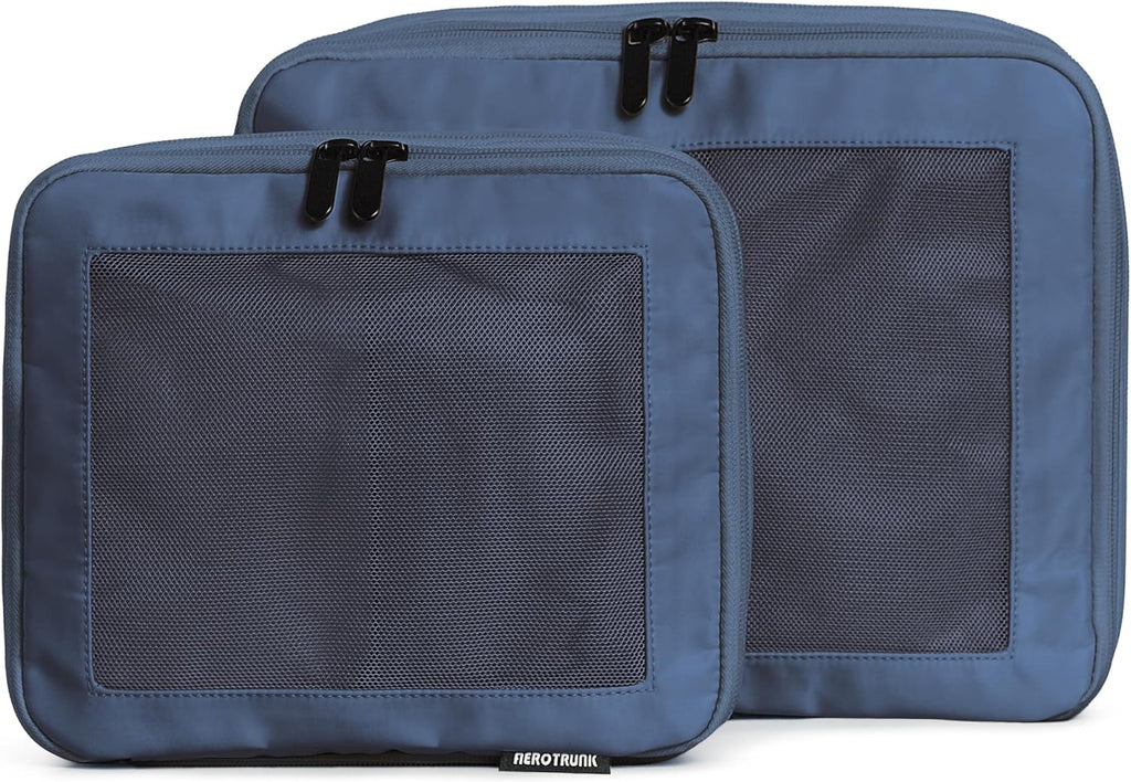 Aerotrunk Compression Packing Cubes for Travel - Luggage Organizer Bags - Double Zipper Packing Cubes for Suitcases (6-Pack, Dark Blue)