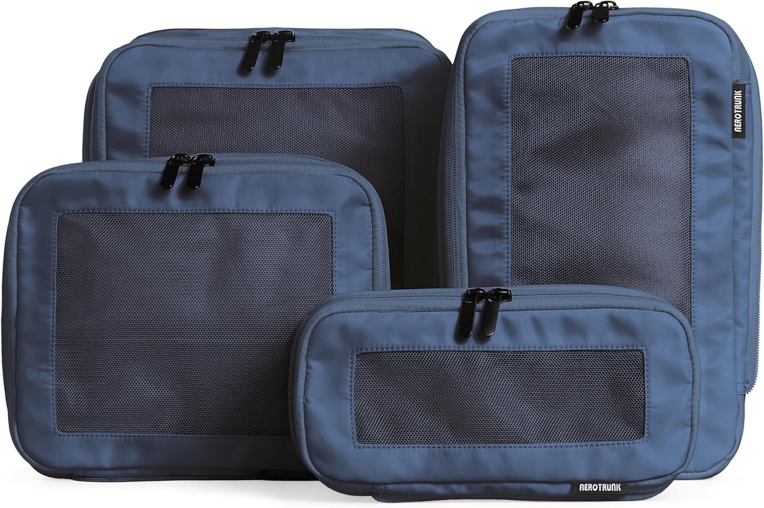 Aerotrunk Compression Packing Cubes for Travel - Luggage Organizer Bags - Double Zipper Packing Cubes for Suitcases (6-Pack, Dark Blue)