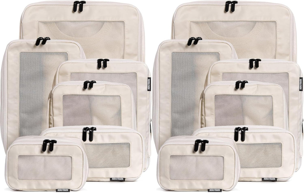 Aerotrunk Compression Packing Cubes for Travel - Luggage Organizer Bags - Double Zipper Packing Cubes for Suitcases (6-Pack, Dark Blue)