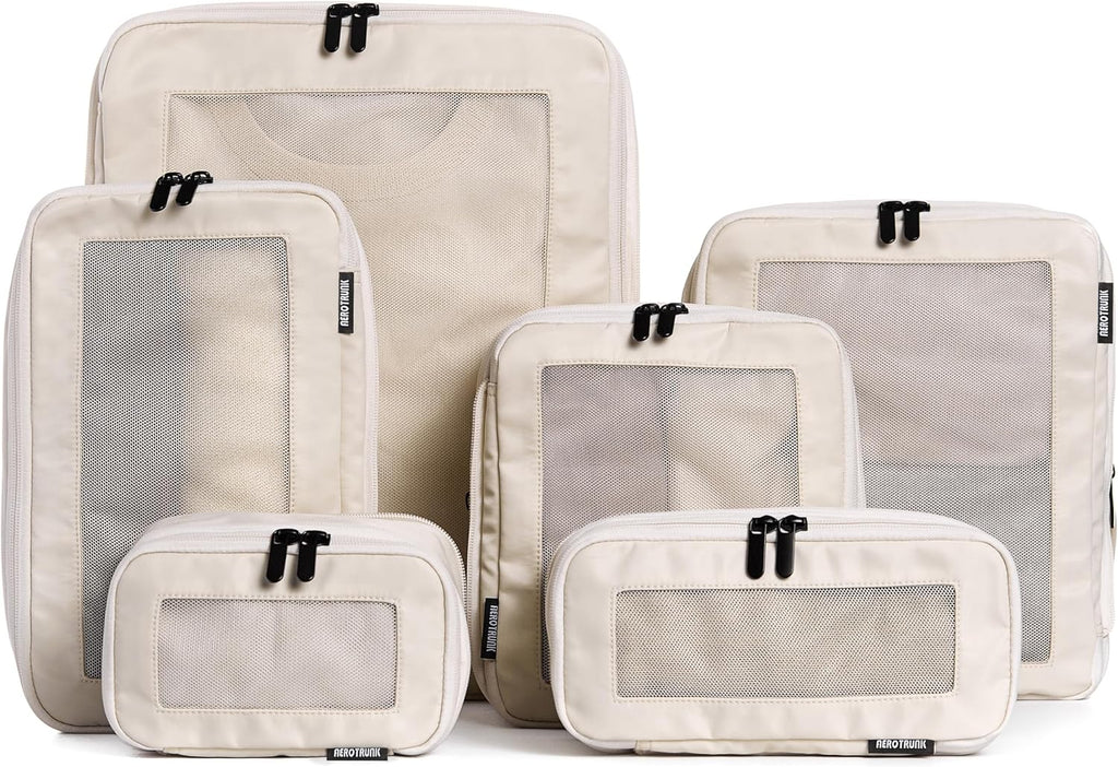 Aerotrunk Compression Packing Cubes for Travel - Luggage Organizer Bags - Double Zipper Packing Cubes for Suitcases (6-Pack, Dark Blue)