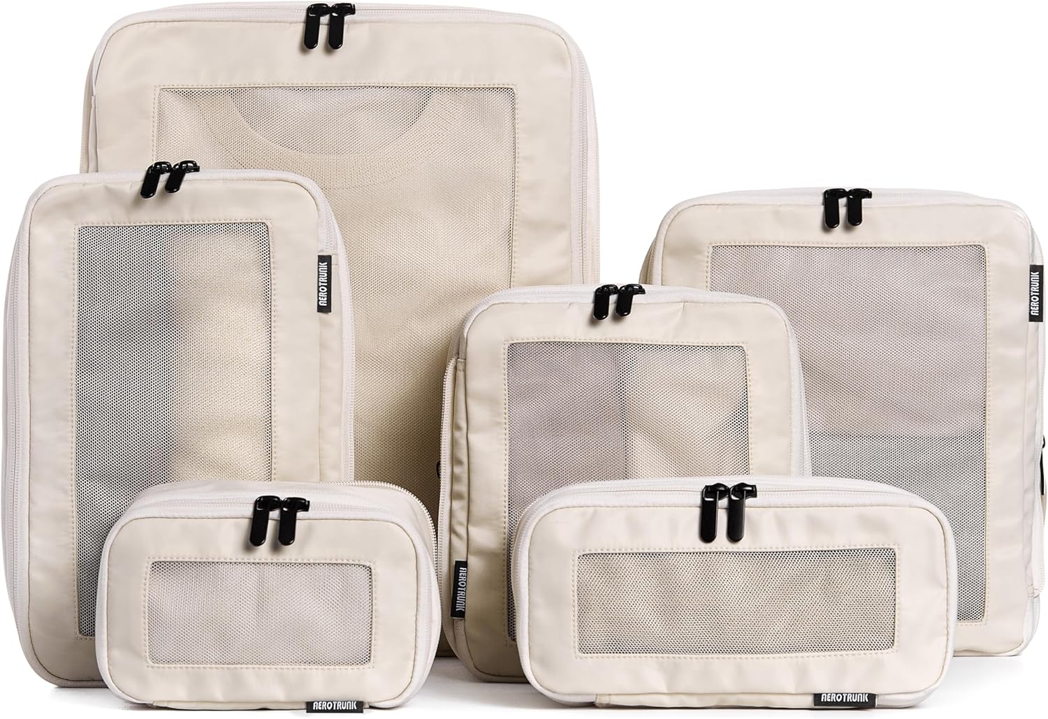 Aerotrunk Compression Packing Cubes for Travel - Luggage Organizer Bags - Double Zipper Packing Cubes for Suitcases (6-Pack, Dark Blue)