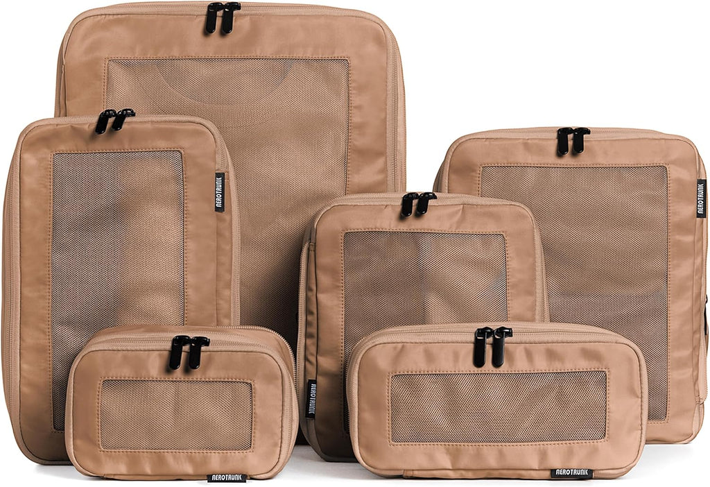 Aerotrunk Compression Packing Cubes for Travel - Luggage Organizer Bags - Double Zipper Packing Cubes for Suitcases (6-Pack, Dark Blue)