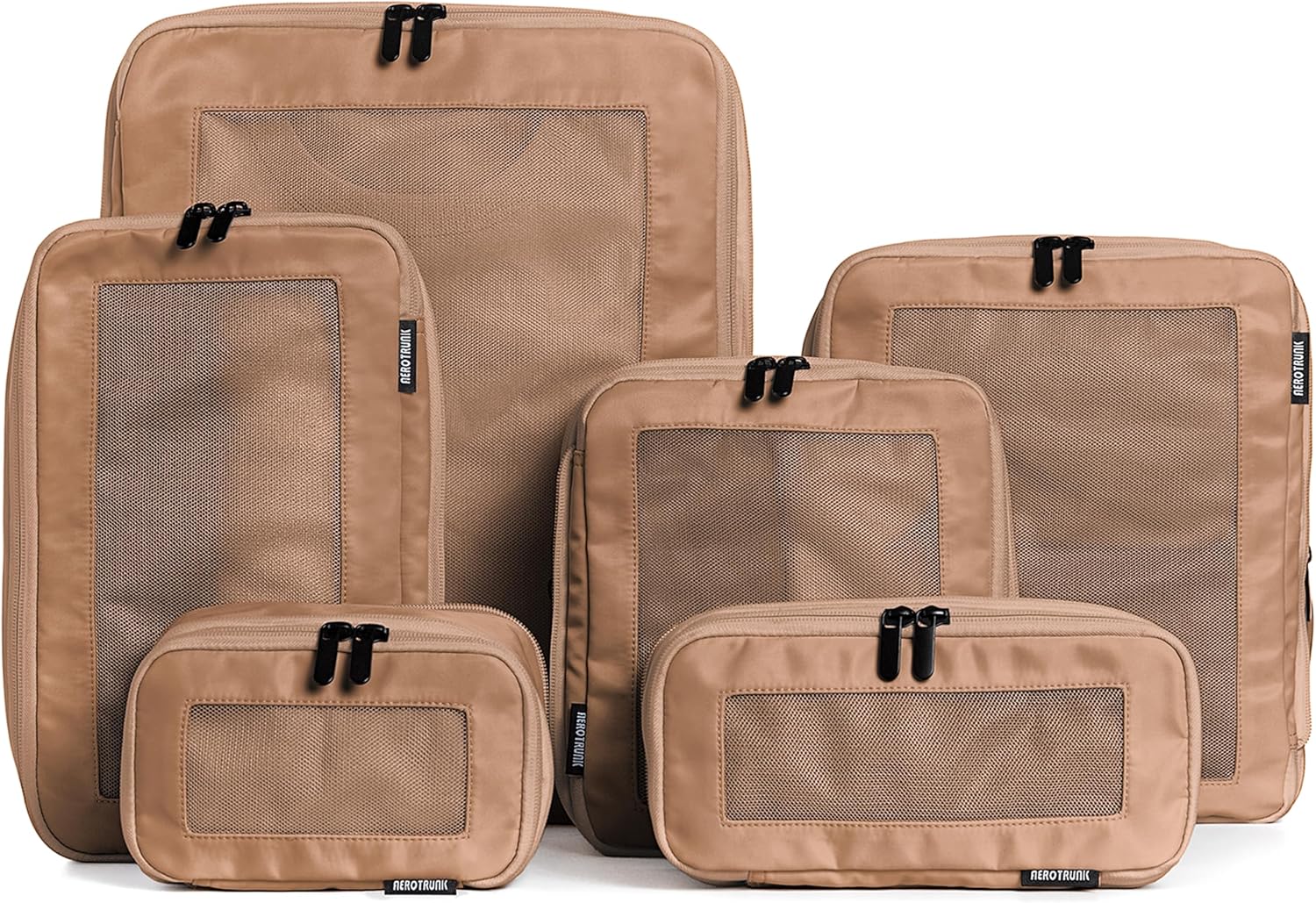 Aerotrunk Compression Packing Cubes for Travel - Luggage Organizer Bags - Double Zipper Packing Cubes for Suitcases (6-Pack, Dark Blue)